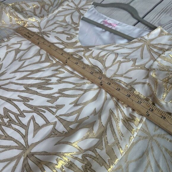 Lilly Pulitzer 4 Gold Ivory Silk Caftan Dress Palm Burst Bridal Resort Cocktail - Picture 7 of 14